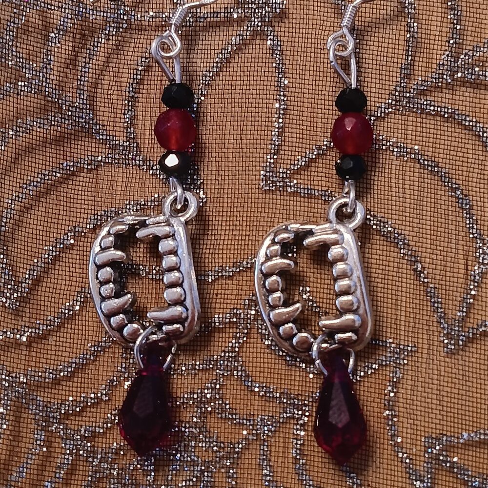 Handmade Vampire Fangs Crystal Earrings